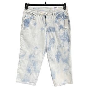 Style & Co Petite SZ 8P Curvy Jean Capris Mid-Rise Tie-Dye Stretch Pockets Zip